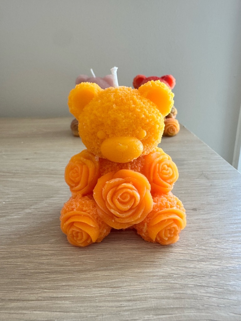 Handcrafted Decorative Orange Rose Bear Candle